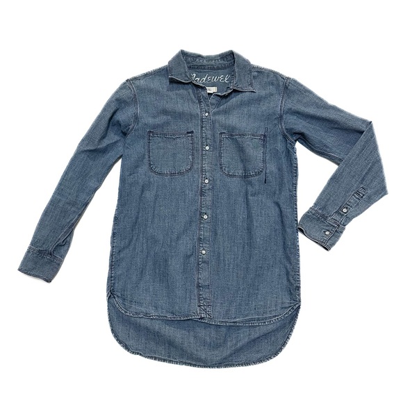 Madewell Perfect Ex-Boyfriend Shirt Chambray Blue Denim Button-Up Long Sleeve - Picture 1 of 6